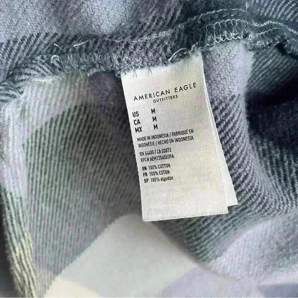 American Eagle Women Oversized Plaid Flannel Cotton Shirt Blue size M - Picture 10 of 10